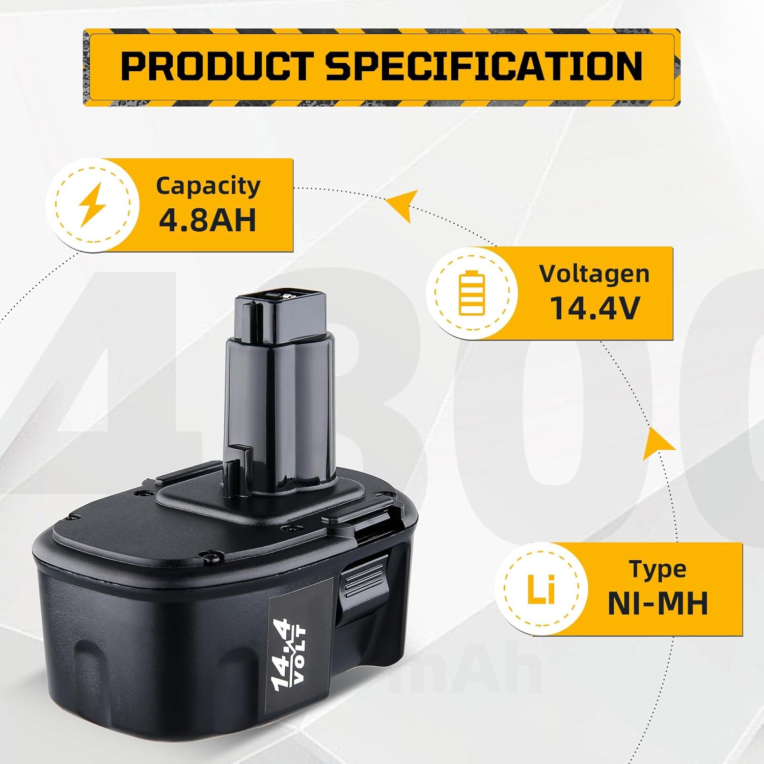 LUMSING 2Pack DC9091 4.8Ah Ni-MH Replacement for Dewalt 14.4V Battery Compatible with Dewalt Battery DC9091 DW9091 DW9094 DE9091 DE9092 DE9038 Cordless Power Tools