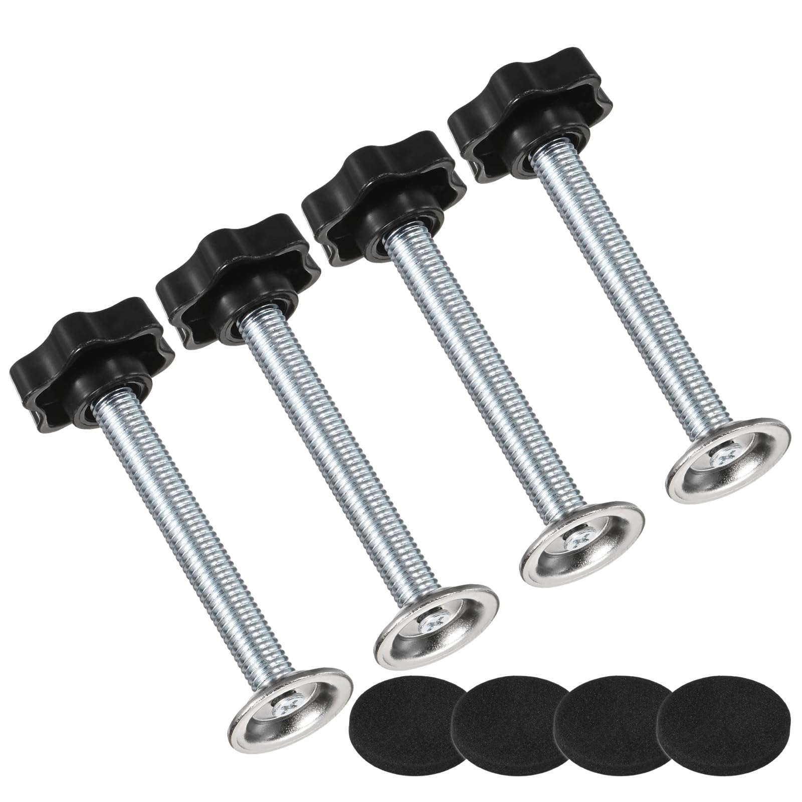 M METERXITY 4-Pack Star Handle Hand Screws, M10x75mm Carbon Steel Thread Star Clamping Knobs with Screws, Pressure Plate and Rubber Pad for Woodworking/Mechanical Equipment [Black]