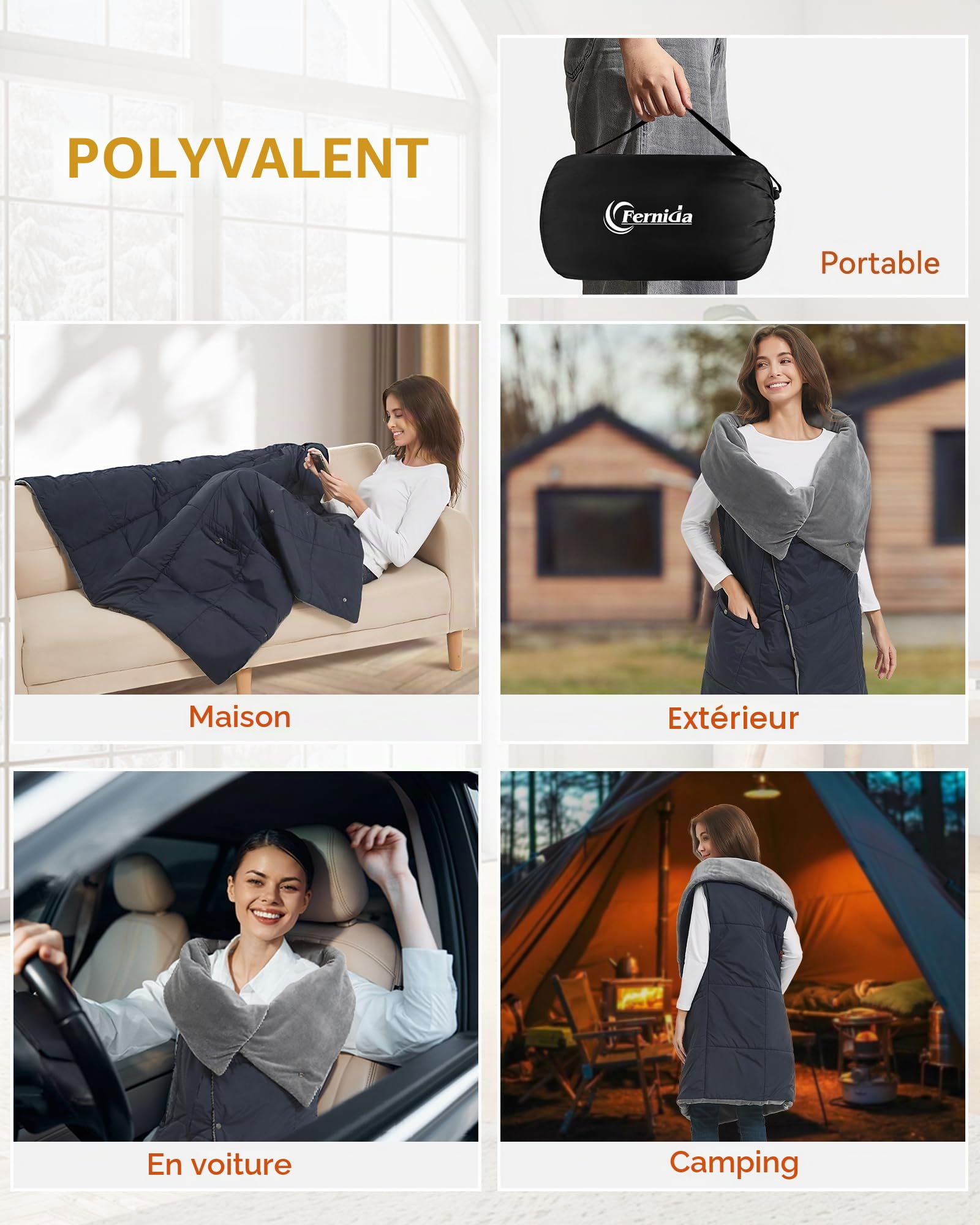 FERNIDA Couverture Chauffante Sans Fil pour Homme Femme Coussin Chauffant Électrique avec Batterie Bleu