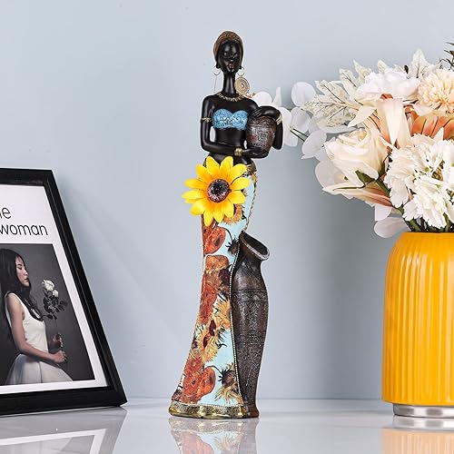 Miniatura 4 de Figuras afroamericanas de resina, decoración afrocéntrica, estatua de mujer africana, 16 pulgadas de alto, figuras de arte africano para decoración