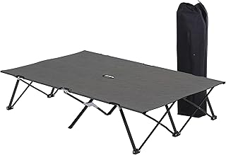 Outsunny Double Camping Bed Camping Cot Foldable Sunbed Outdoor Patio Sleeping Bed Super Light with Carry Bag (Charcoal Grey)