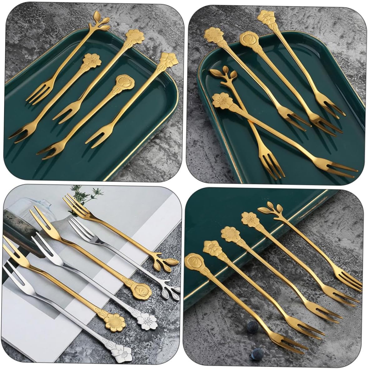 10pcs Stainless Steel Two-tine Fruit Forks Decorative Dessert Appetizer Forks for Home Party Serving