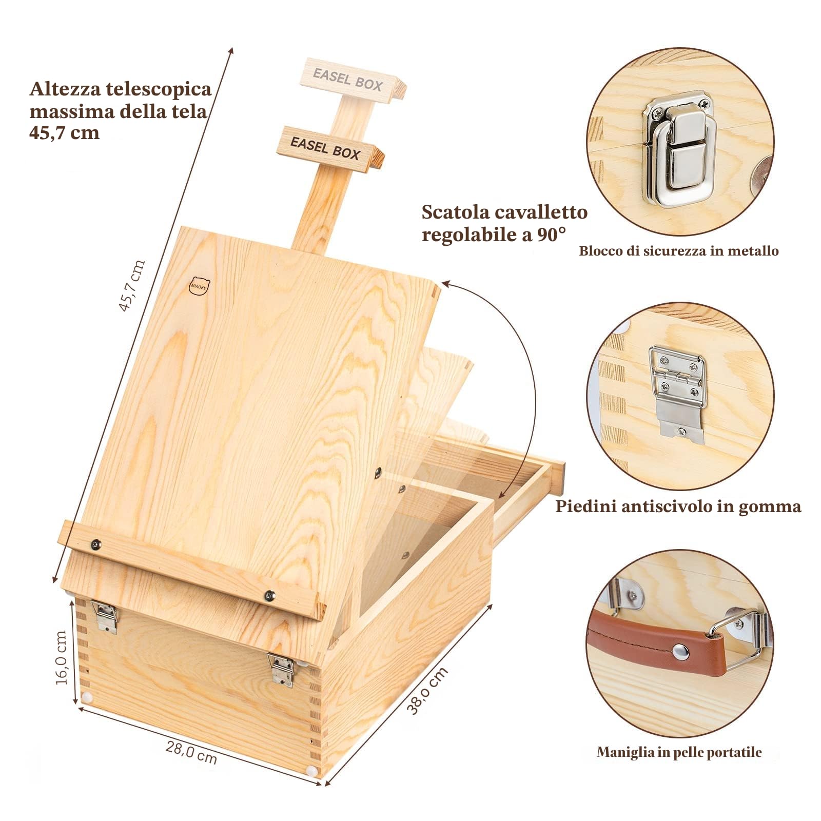 Cavalletto da Tavolo, Legno Regolabile Valigia con 55 Pezzi Set Pittura Contenere 24 Acrilico vernice, 12 Matite Colorate 10 Pennello e Altri Strumenti di Pittura