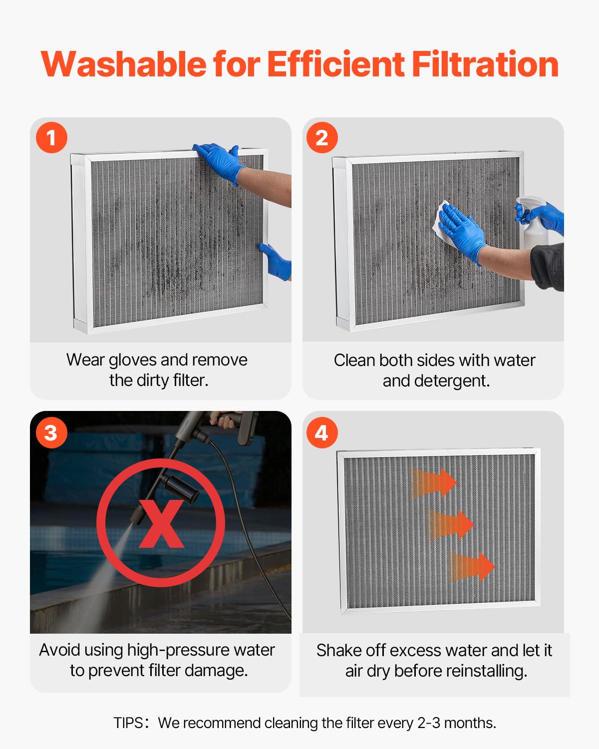 VEVOR Filtro dell'Aria Elettrostatico, Filtro per Caldaia in Telaio Alluminio, Filtro Lavabile Riutilizzabile a Lunga Durata, per Casa Ufficio, Dimensioni Effettive 492 x 619 x 91 mm