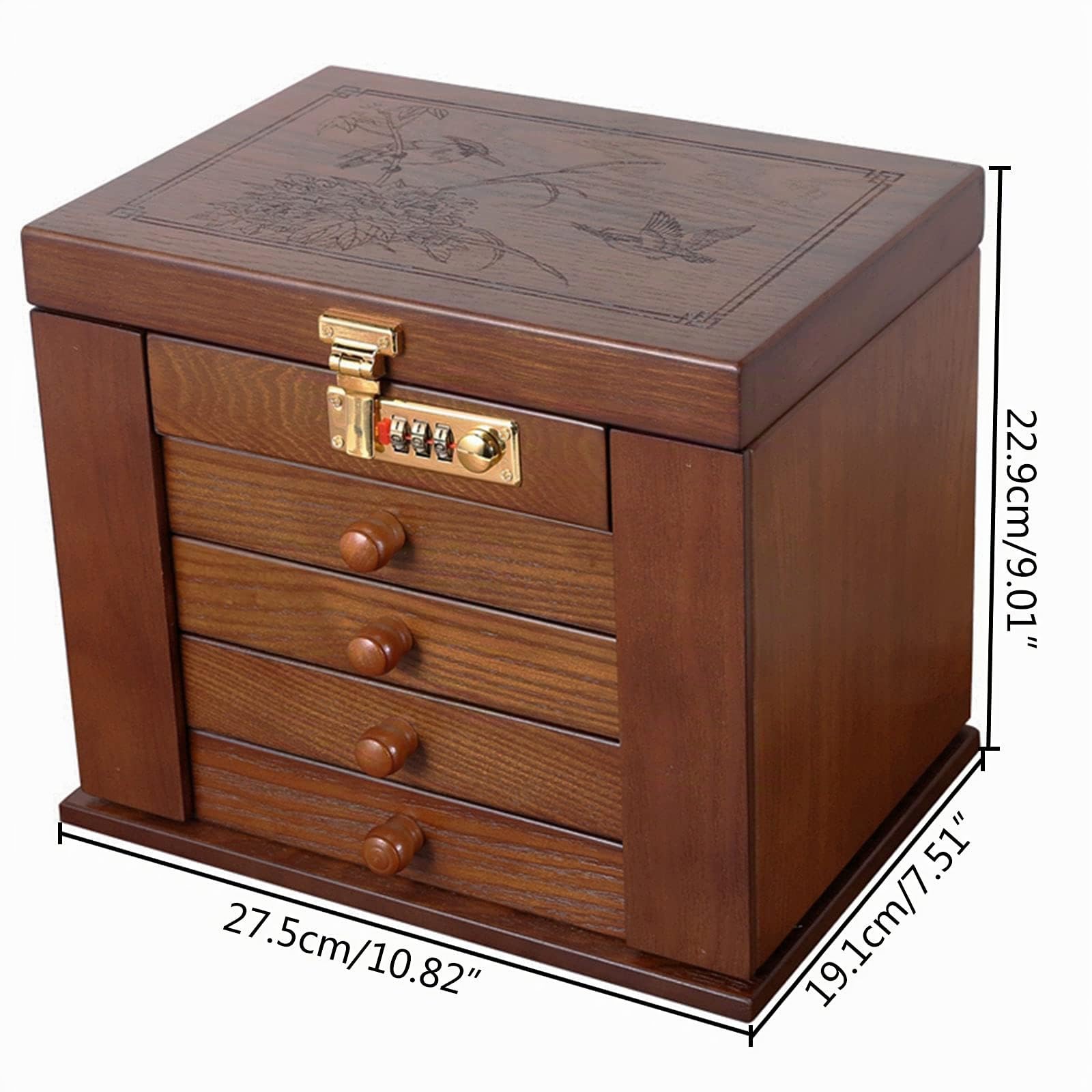 Joyero de 5 capas, caja de madera, grande, para collares, pendientes, anillos, gafas de sol, relojes, joyas en el dormitorio, baño, regalos, 27,5 x 19,1 x 22,9 cm, marrón
