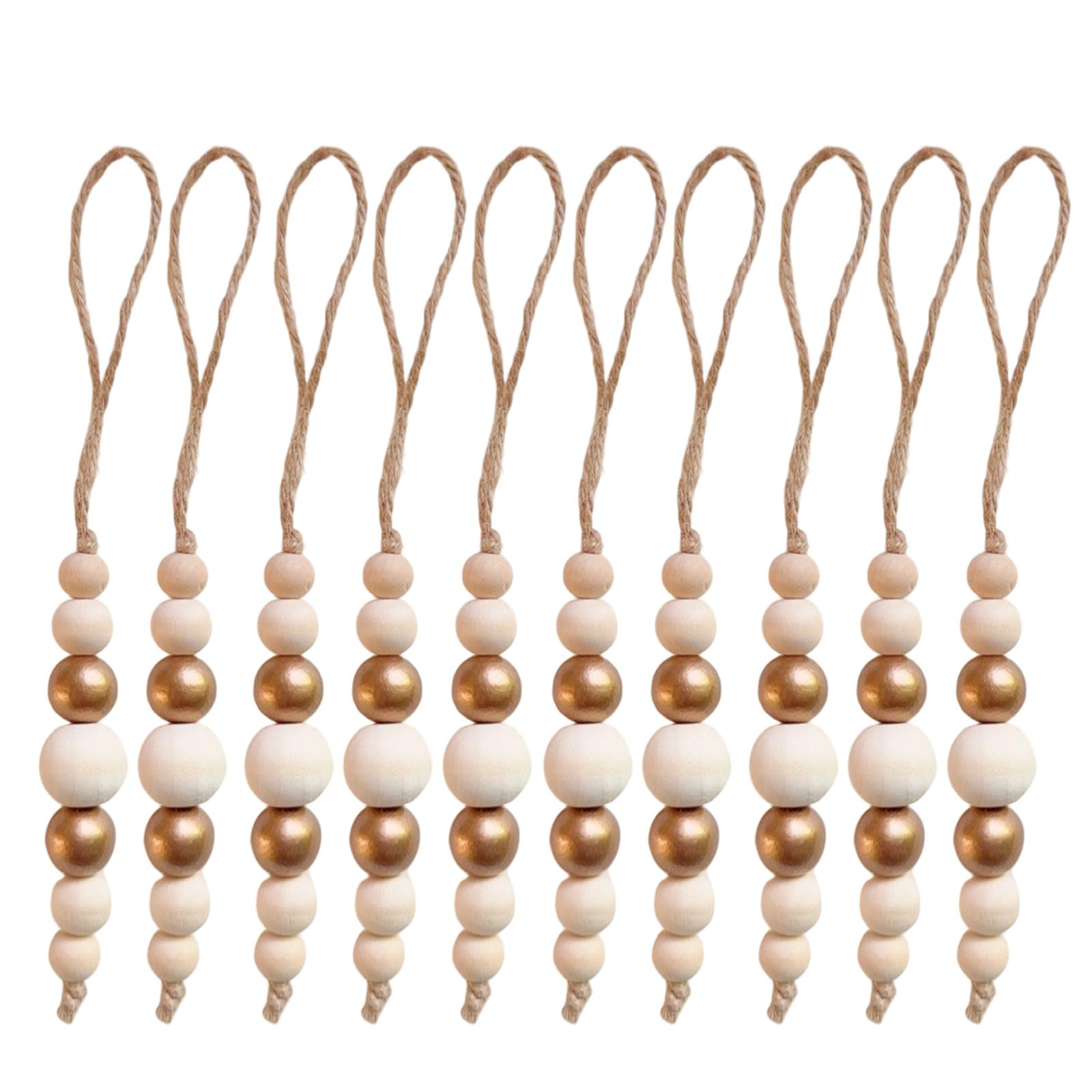 hogtnd 10 Pieces Wooden Beads Christmas Ornaments with Rope for Indoor Outdoor Christmas Decoration Bead Decoration