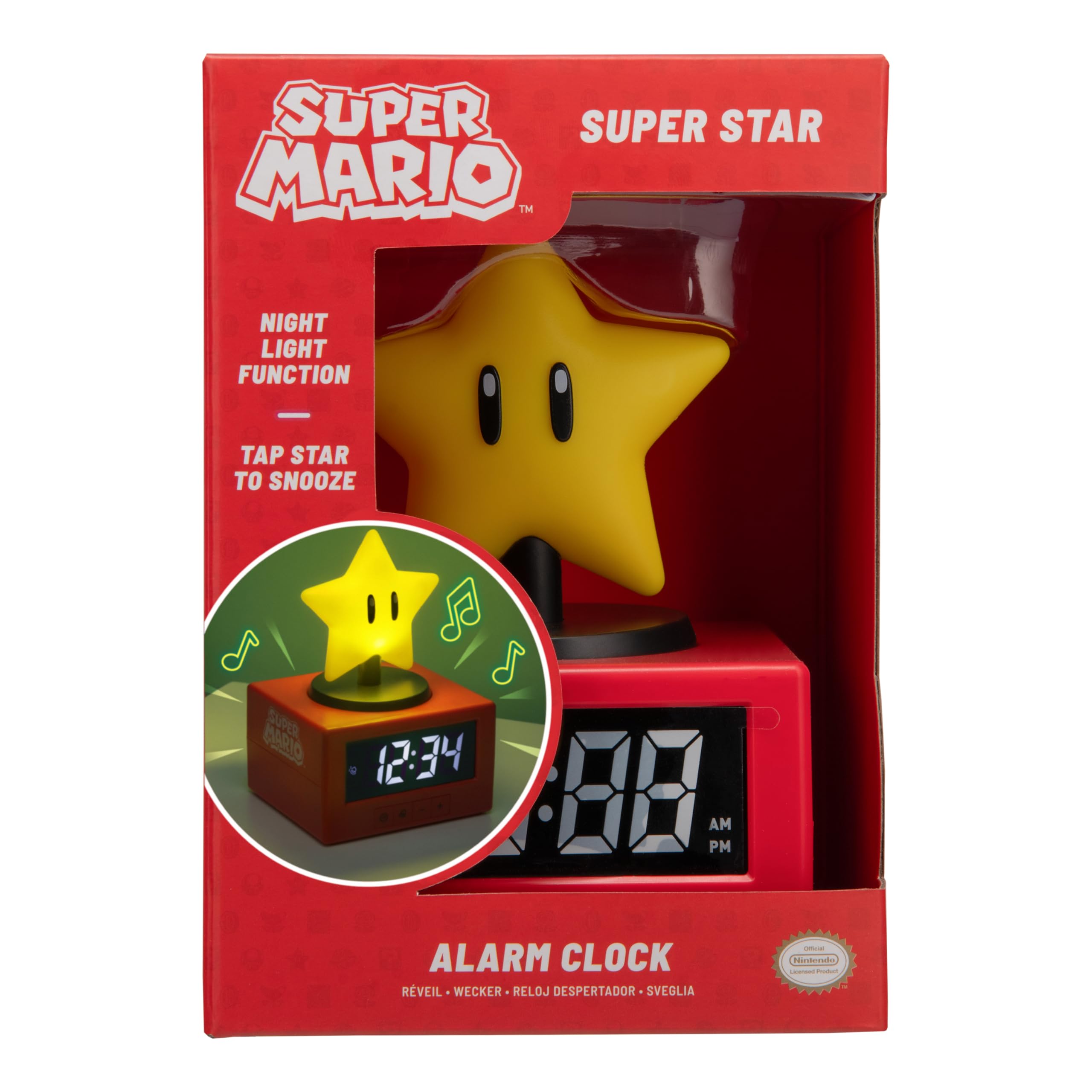 Paladone Nintendo® Super Star Icon Wecker und Nachtlicht, 15 cm, batteriebetrieben, offizielles Lizenzprodukt