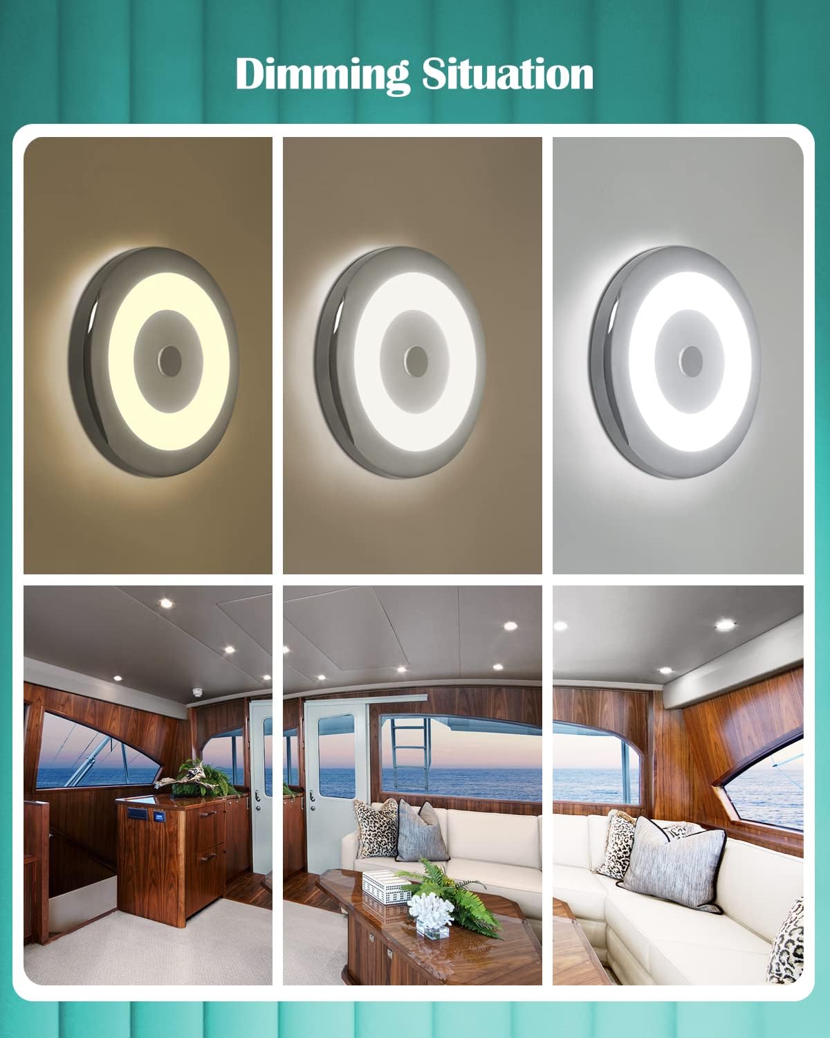 12V RV Ceiling LED Light with Dimmer Switch - DC 3W 2800K Warm White, Surface Mounted, Can be Used in Caravan, on Yachts, Boat, as Interior Lamps in Motorhome Camper Touring Car, Pack of 4