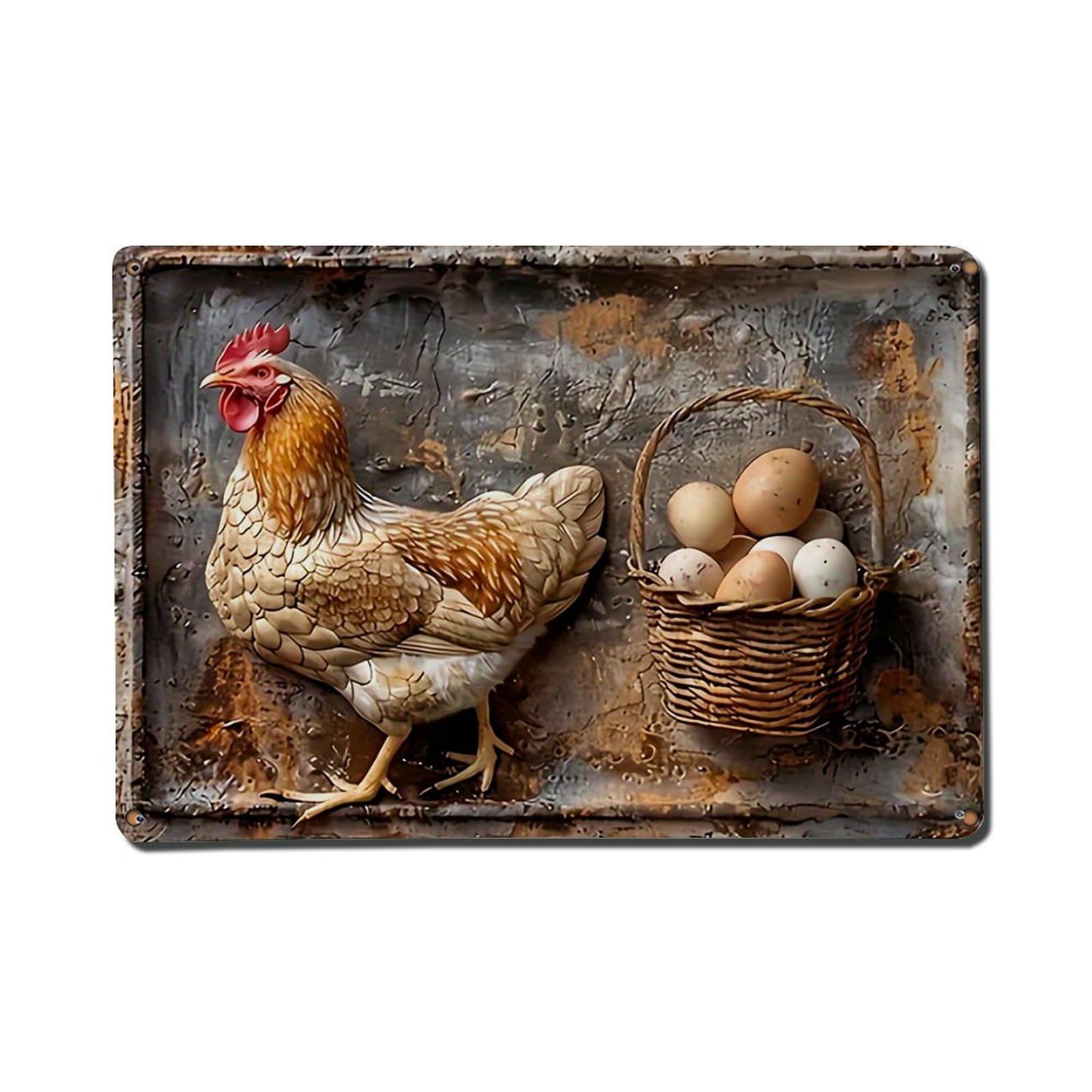 Nestemfo Vintage Hen With Basket Of Eggs Tin Sign Metal Sign, Living Room,Bar, Home, Bedroom Wall Decor,Retro Metal Poster 8X12 Inches