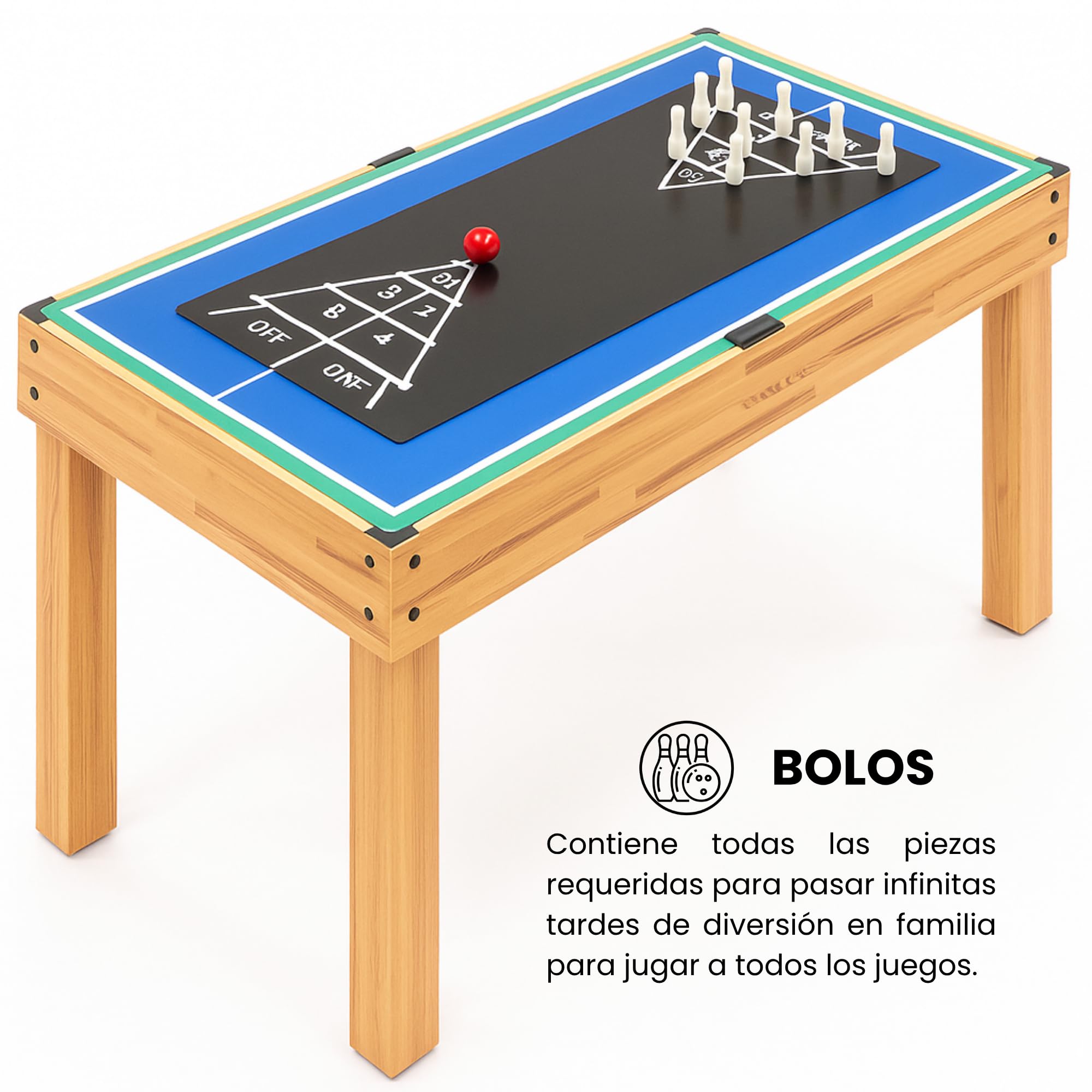 DEVESSPORT Multijuegos 7 en 1 Madera con Accesorios Incluidos | Mesa de Juegos con Futbolín, Billar, Ping Pong, Air Hockey y Más | Diseño Robusto y Elegante para Niños +8 Años