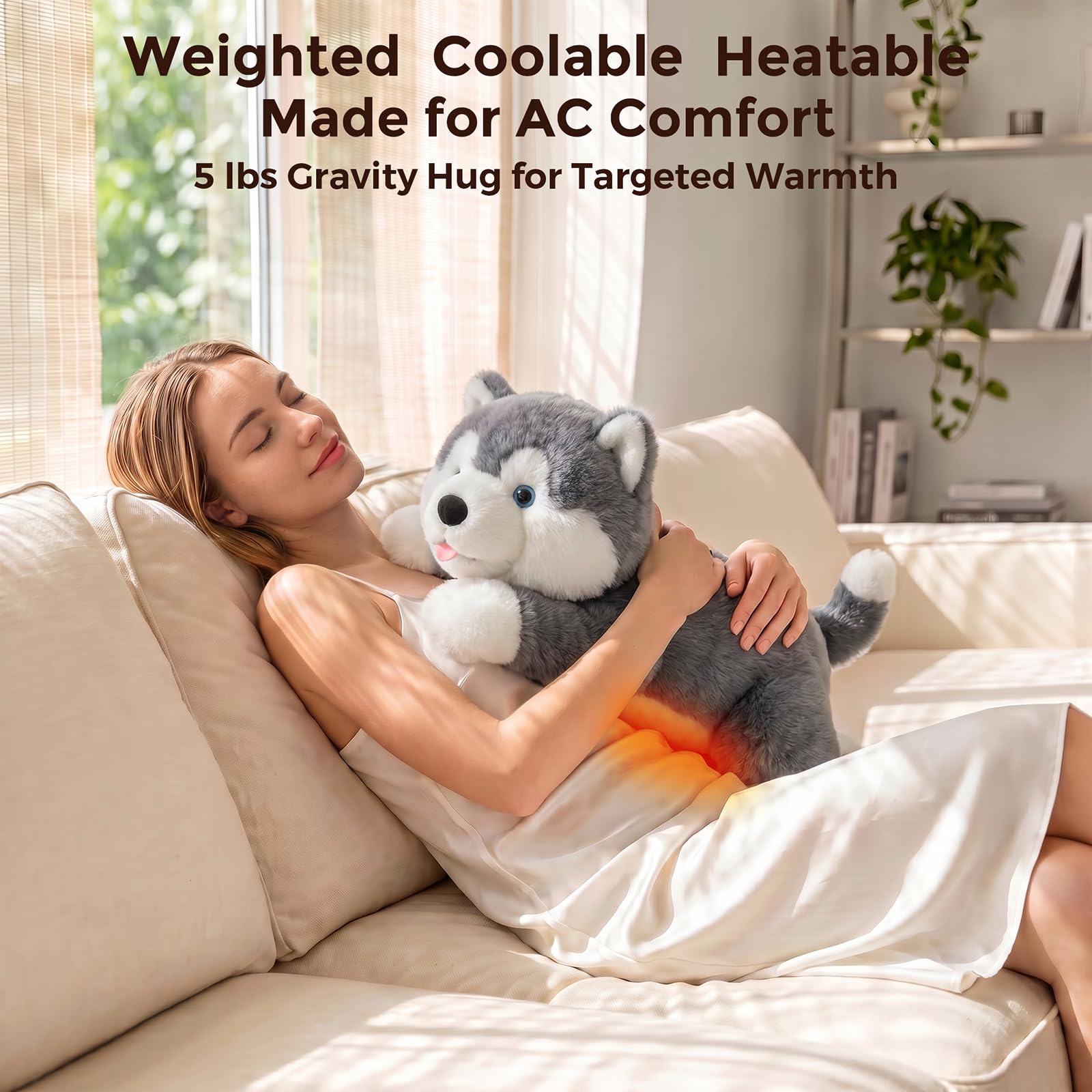 Mewaii Peluche de Perro con Peso 2-5 LB, 23", Calentable y Enfriable, Apto para Microondas, Almohadilla Interior Extraíble y Ajustable, Regalo Suave para Adultos y Niños
