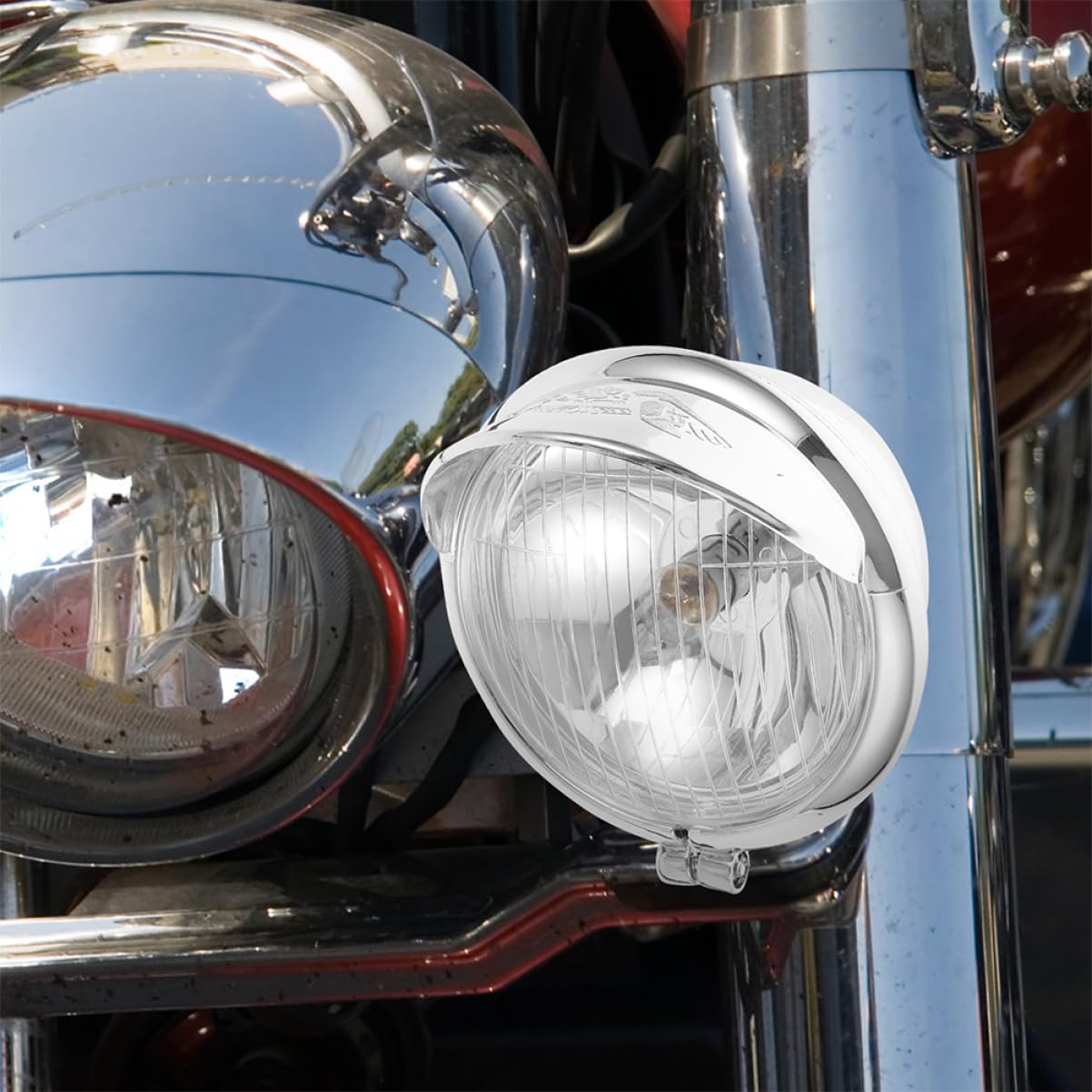 Fendinebbia per Moto 2pezzi in Abs Argento Vintage Retro per Varie Condizioni Climatiche e Scarsa Illuminazione Funzione di Maggiore Visibilità e Protezione