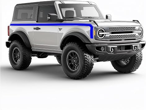 Classic Hockey Stick Racing Stripes Compatible with Ford Bronco 2021 2022 2023 2024 2025 2026 4 & 2 Door Vinyl Decal Stickers Blue, 2 Door