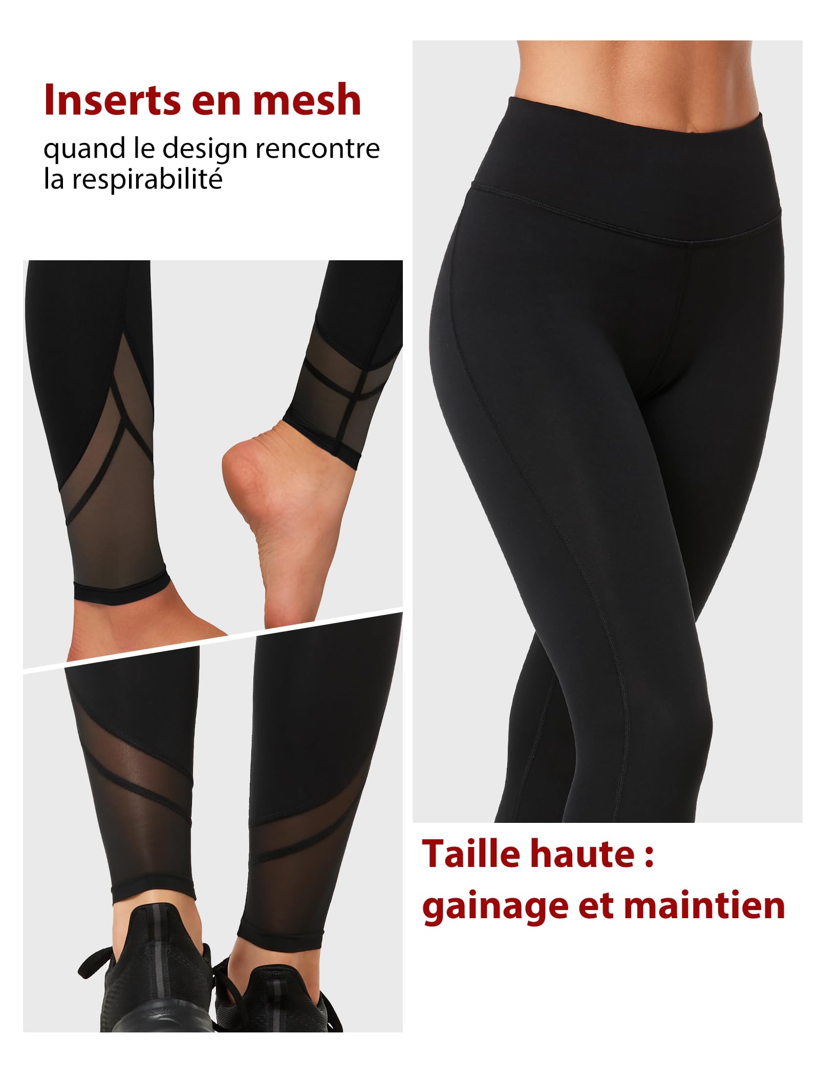 Yvette Leggings de Sport Femme Mesh Opaque Taille Haute Pantalon de Yoga Doux Respirant Grande Taille Pilates Fitness Voyage Gym