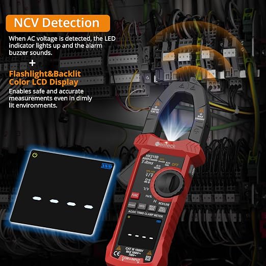 Pinza amperimétrica digital Neoteck HK215B 1000A AC/DC con pantalla color miniatura 4
