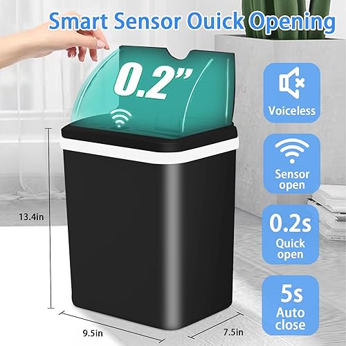 Miniatura 2 de Bote de basura sin contacto de 3.4 galones con tapa, negro, plástico