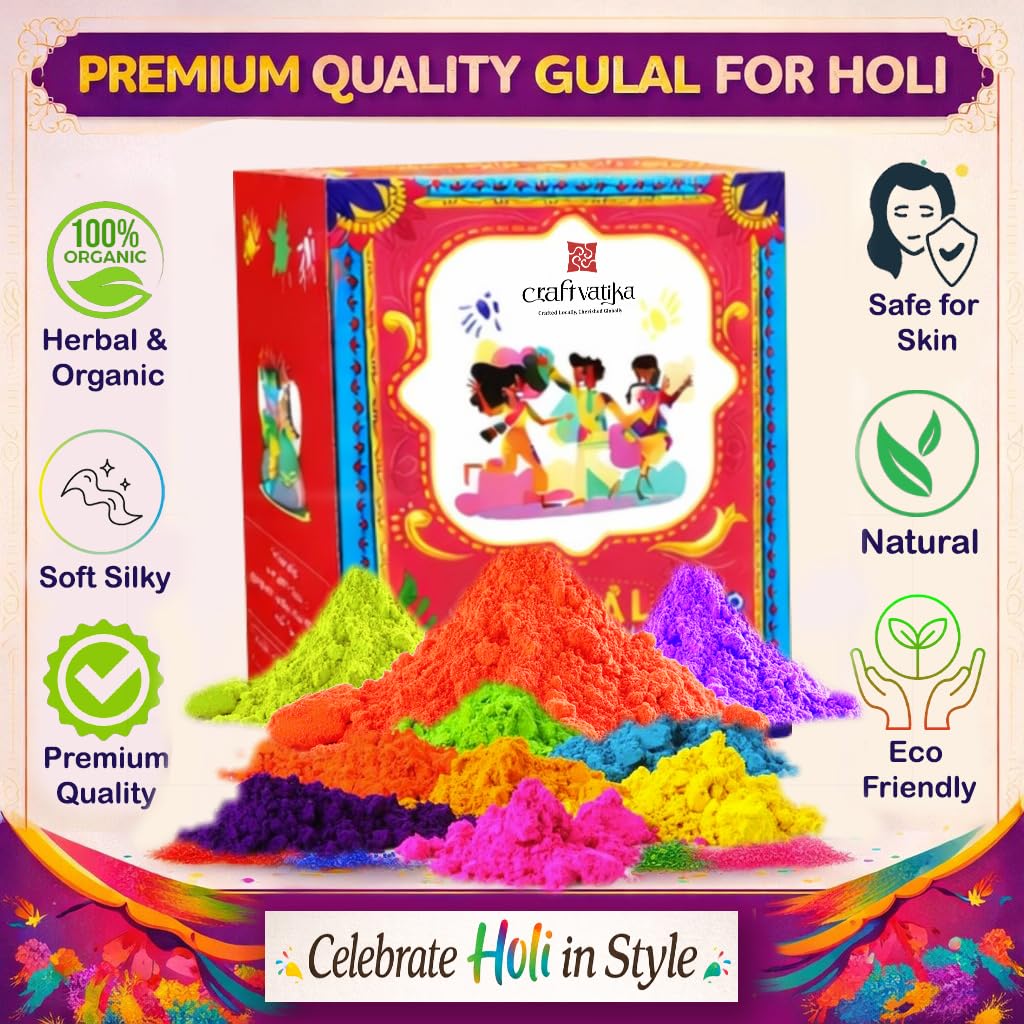 CraftVatika Holi Ke Rang Gulal with Neon Body Paint Color Paste Tube Combo Pack for Holi Festival, Face Paint, Skin Friendly Neon UV Glow Colour Paint (6 Tubes, 5 Pouch 300g) 4