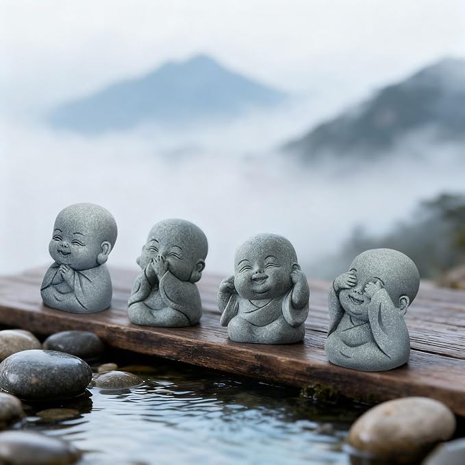 Set de 4 Figuras Mini Buda de Piedra para Decoración miniatura 3