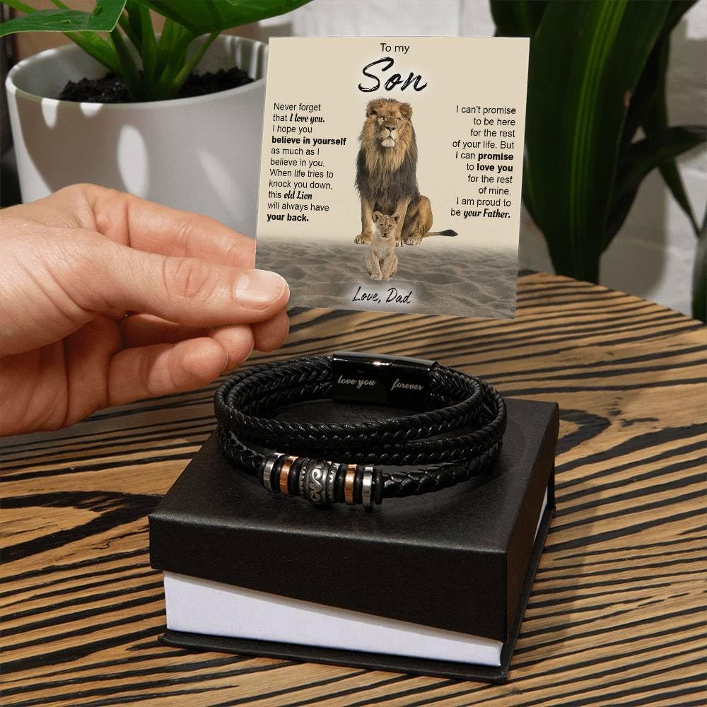 To My Son Bracelet, Braided Leather Bracelet with Stainless Steel Beads Message Card Inspirational Gift from Parents Meaningful Birthday, Graduation, Christmas Gift for Son - Image 3