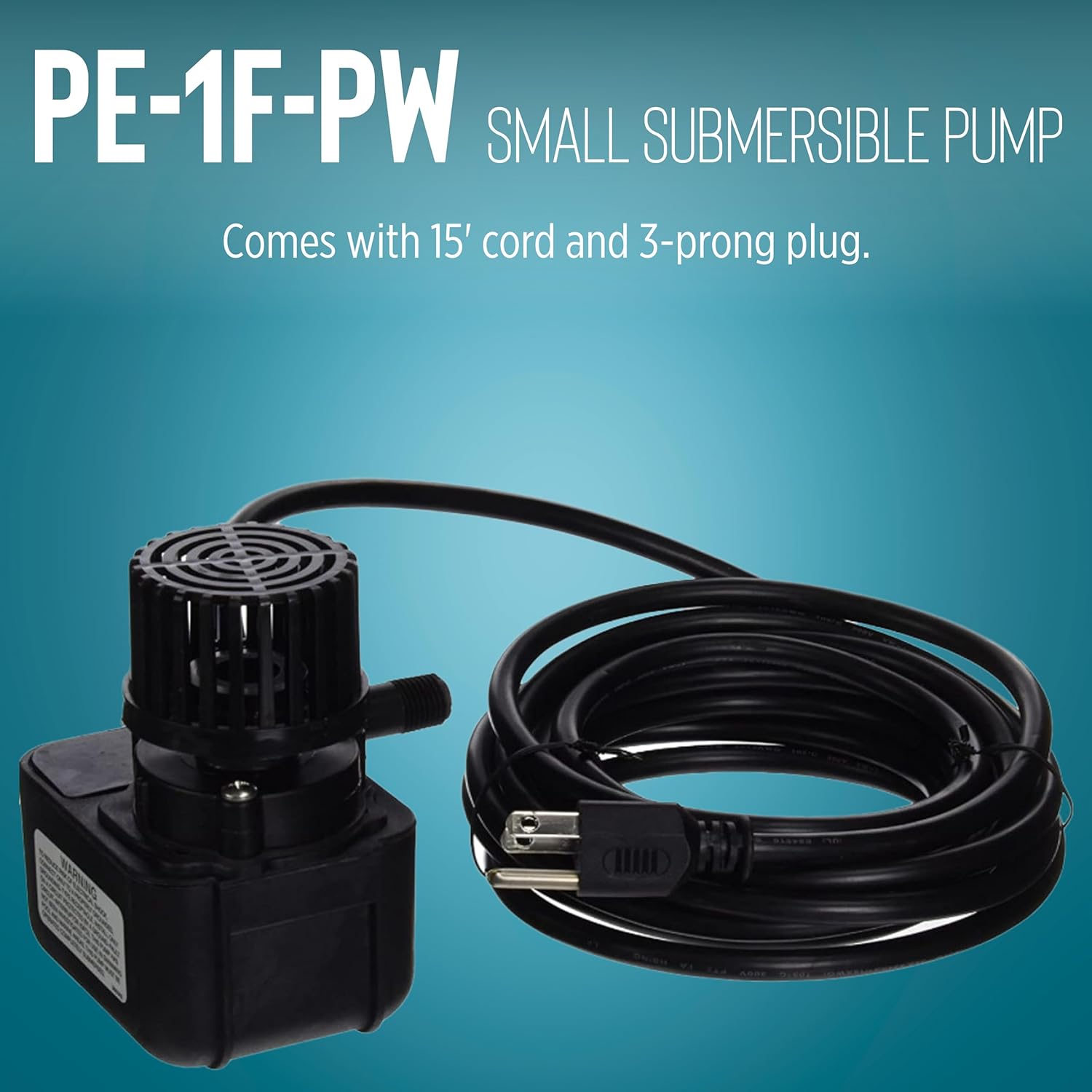 Little Giant PE-1F-PW 115 Volt, 1/125 HP, 170 GPH Submersible Direct Drive Fountain Pump with 15-Ft. Cord, Black, 566608