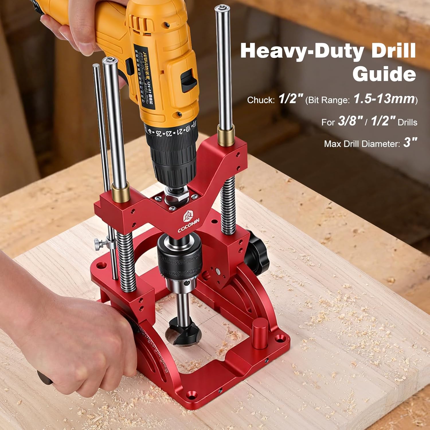 Portable Drill Guide for Drilling Precision Angled or Straight Holes, 0° to 60° Angle Drill Jig Attachment, Drill Press Adapter for Hand Drill, Portable Drill Press with 1/2" Chuck
