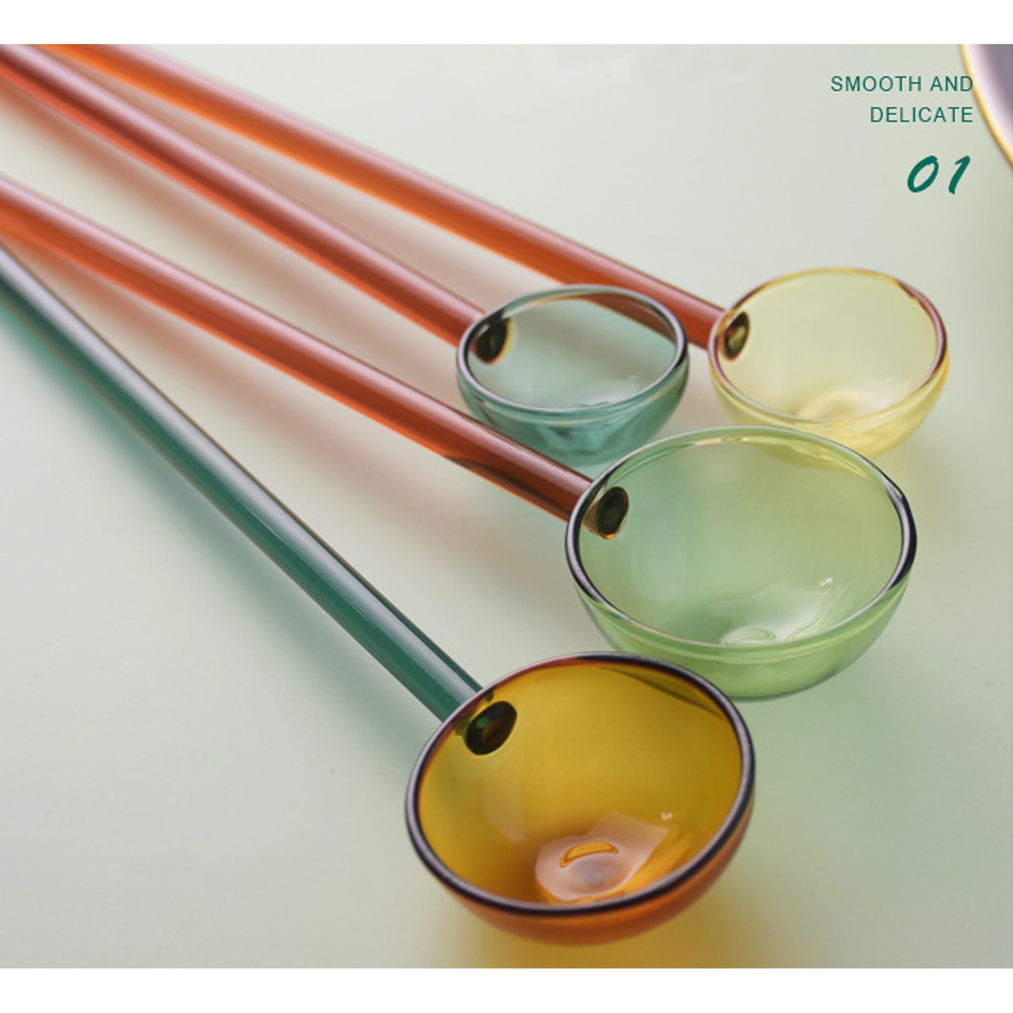 Lot De 7 Cuillères à Mélanger En Verre Borosilicate Colorées - Résistantes à La Chaleur Pour Café, Thé, Cocktails Et Desserts