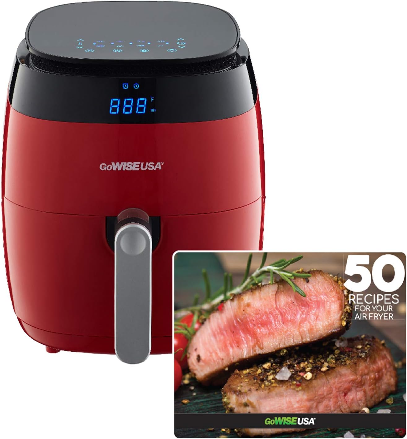 GoWISE USA GW22826-S 5-Quart Air Fryer with 8 Cooking Presets and Duo Display + 100 Recipes, 5.0-Qt, Red 71SvxM1hsHL. AC SL1500