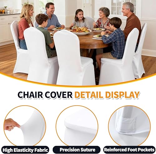 Vista 4 de Yahpetes Funda para silla de banquete de poliéster y elastano, color blanco, parte delantera plana, elástica, para bodas, banquetes, comedores, 1