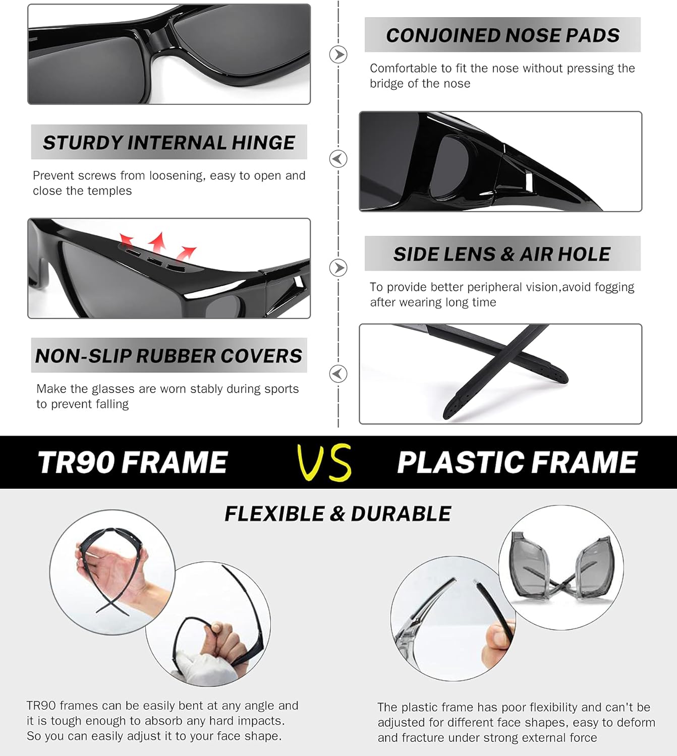 NULOOQ Sunglasses Fit Over Glasses, Polarized Lens Wear Over Prescription Glasses, Wrap Around Sunglasses for Men Women - Image 4