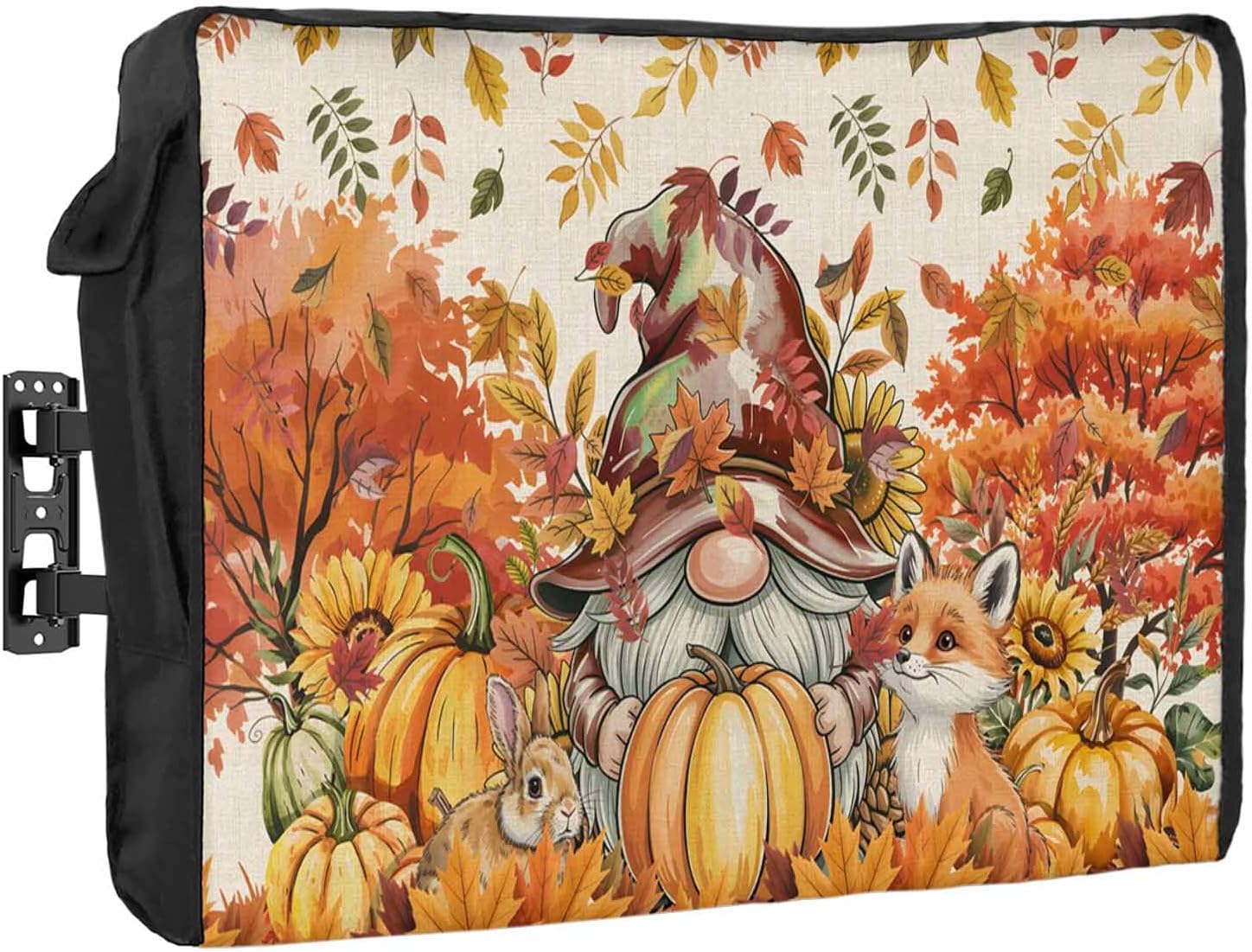 Thanksgiving Outdoor TV Cover Gnome Pumpkin Fox Fall Plant Linen Waterproof and Weatherproof 48"-50" LCD Movable Shield TV Display Screen Protector Outside Television Covers 48"Wx30"H