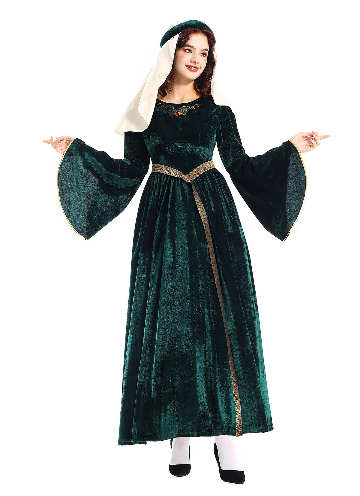 YUDATPG Women Renaissance Dress Medieval Costume for Women Long Dress Plus  Size Velvet Queen Dresses Halloween Costume (Green, L) - BigaMart