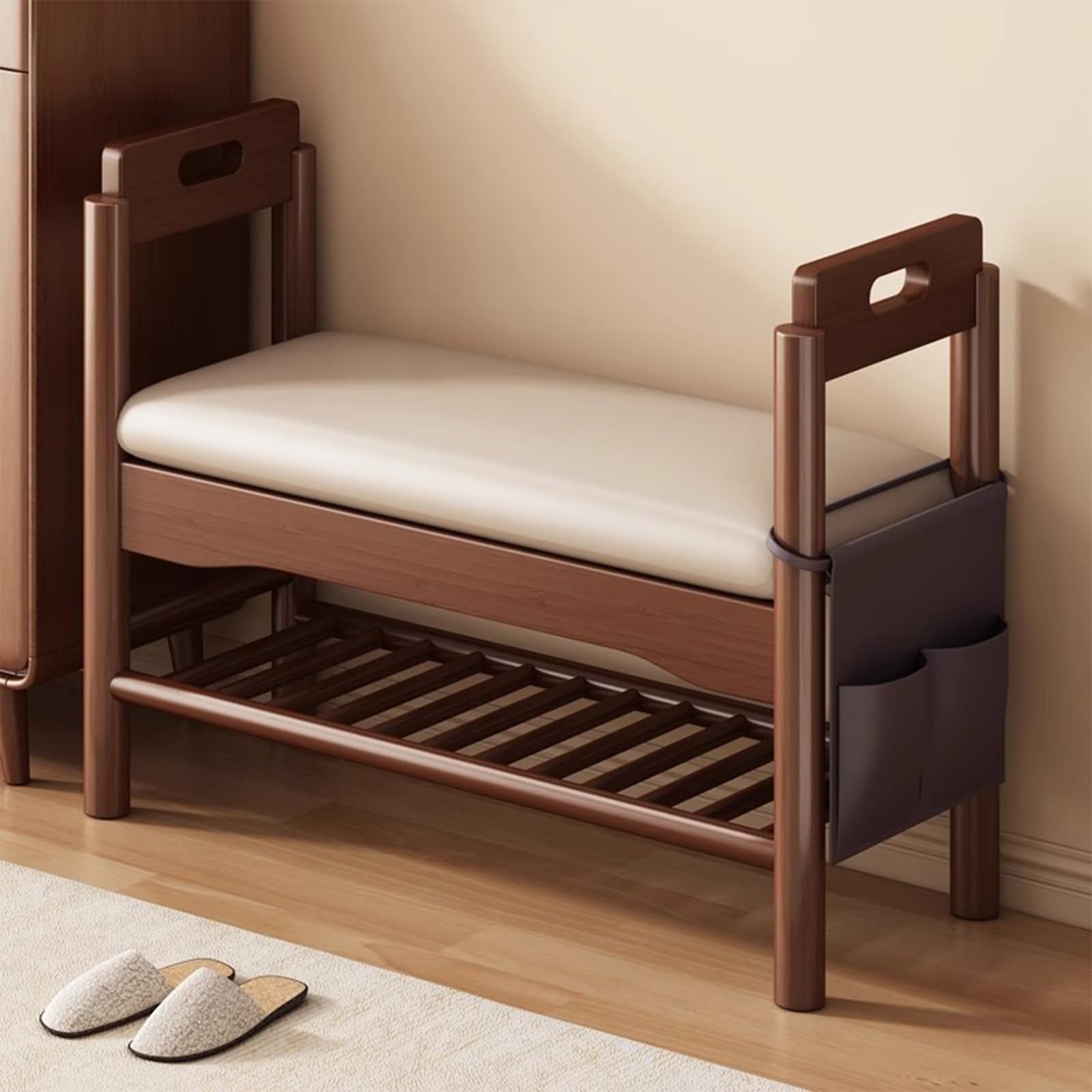 Meuble à chaussures élégant pour couloir avec assise confortable en cuir