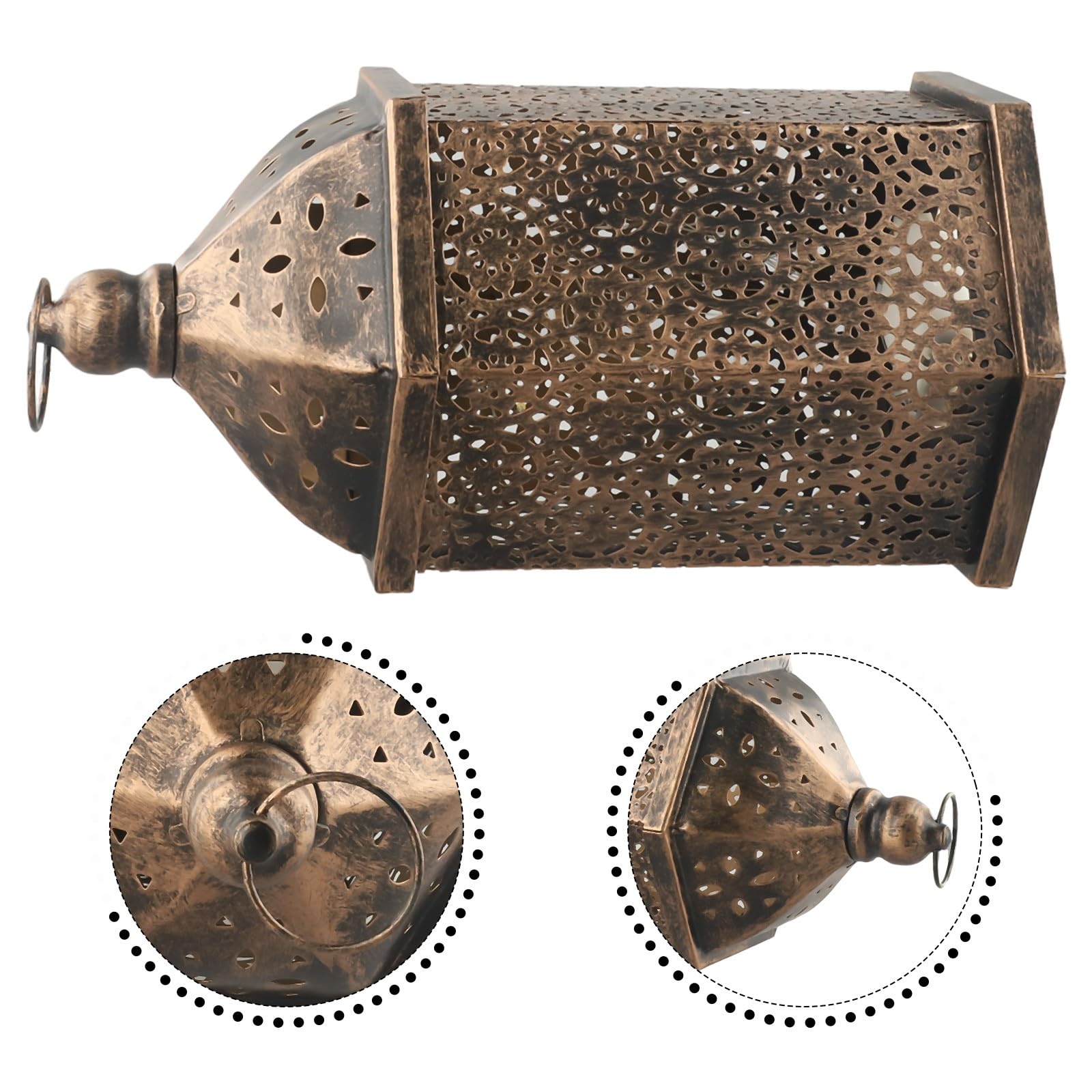 Lanterne da appendere in stile marocchino, in metallo, effetto ottone, stile marocchino, portacandele a LED, lanterna in ferro per ogni occasione o ambiente (grande)