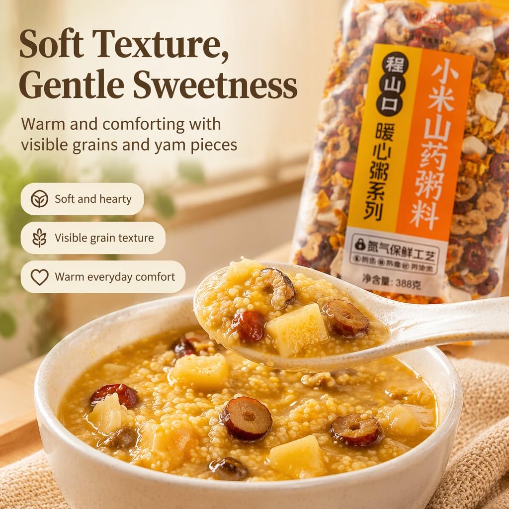 Mieszanka Owsianka Wieloziarnista Yam, 388 G X 2 Torebki, Wstępnie Zmieszane Zdrowe Płatki Śniadaniowe, Naturalne Pełne Ziarna, Easy Cook Congee