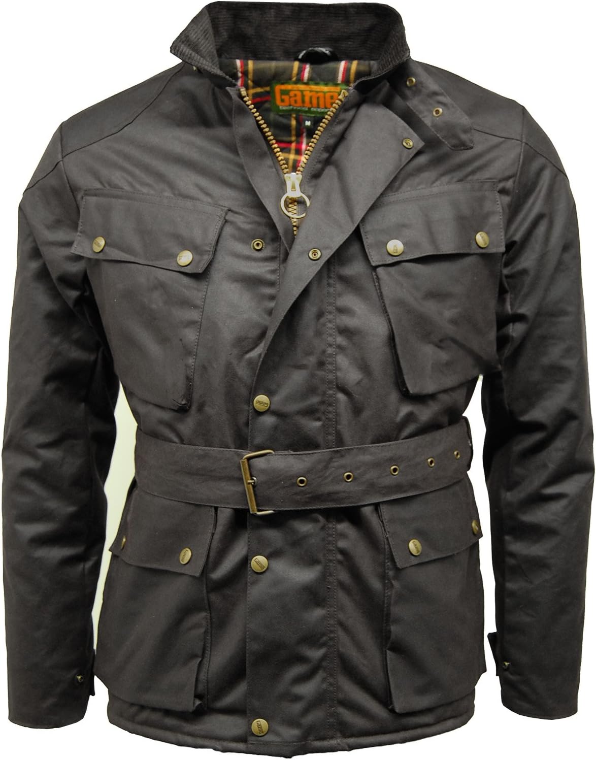 Mens Speedway Quilted Biker Wax Jacket with Tartan Lining