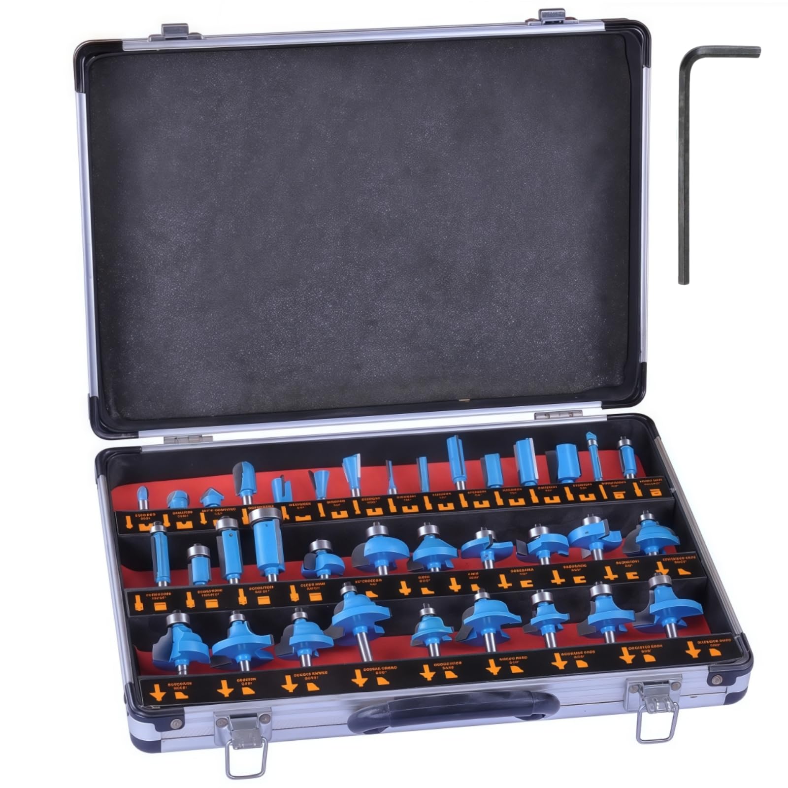 Juego de fresas de 35 piezas para fresadoras superiores – Adecuado para vástago de 8 mm, fresas de metal duro, fresas de madera, herramientas de carpintería, con caja de madera, para madera dura y