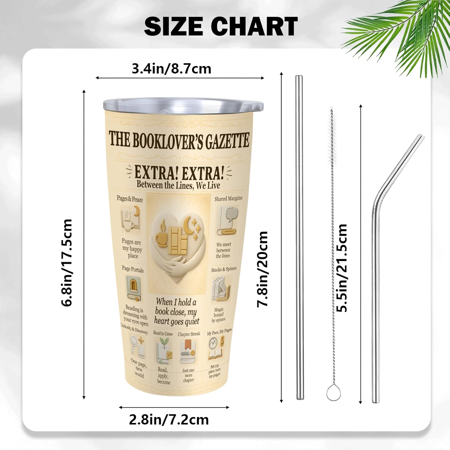 Book Lover Reading Tumbler 20 oz - Vintage Newspaper Reading Cup, Stainless Steel Double-Wall Vacuum Insulated, Lid & Straw, Car-Cup-Holder Fit, Cozy Gift for Readers, Book Club, Librarian, Teacher - Image 4