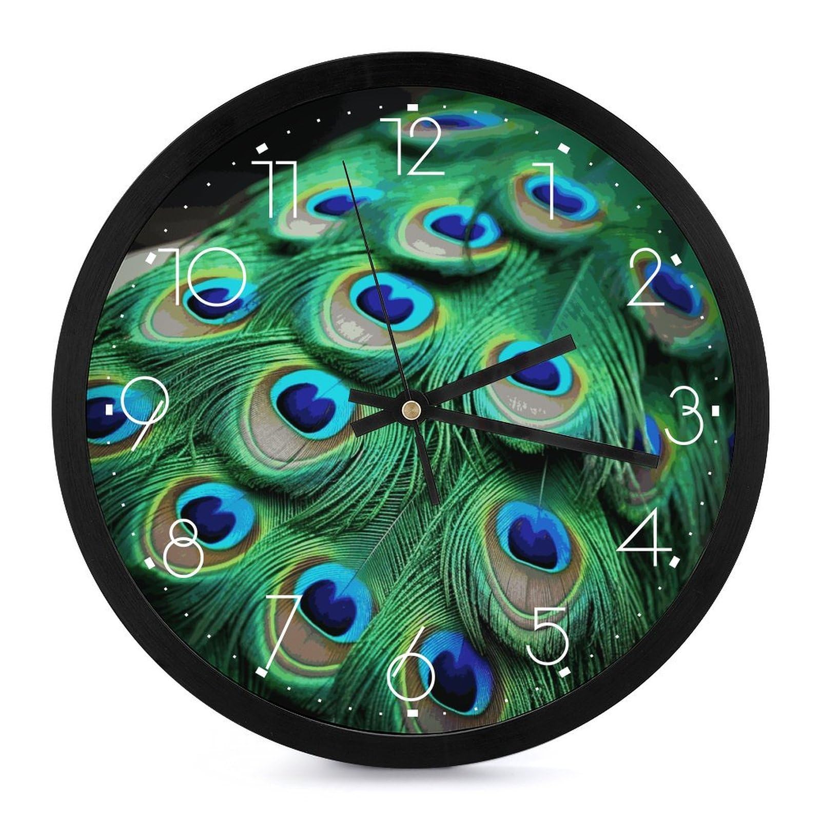Horloge murale moderne pour salon et chambre avec design plumes de paon