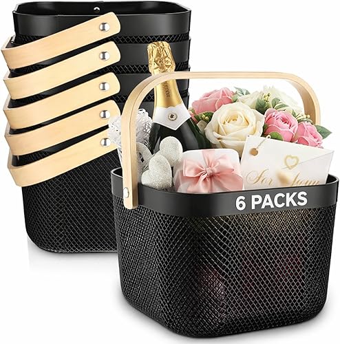 Roshtia 6 cestas de almacenamiento de malla de plástico con asa de 9.8 x 10.2 x 7.1 pulgadas, cesta de almacenamiento de cosecha de jardín, Negro