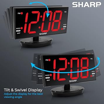 Sharp AccuSet Digital Alarm Clock, 8.9 Tilt/Swivel, FM Radio, Dual USB