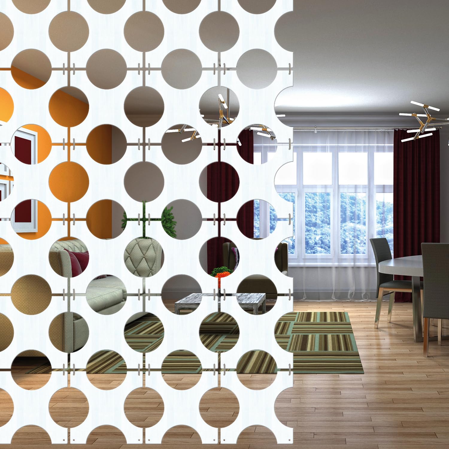 Olive Tree Wooden Hanging Room Divider for Living & Dining Room, Hall | Elegant & Modern Stylish Screen Partition|Aesthetic Separator for Home Decoration 12 Panels DIY (11.5X11.5 inch) White - 8035-image-32