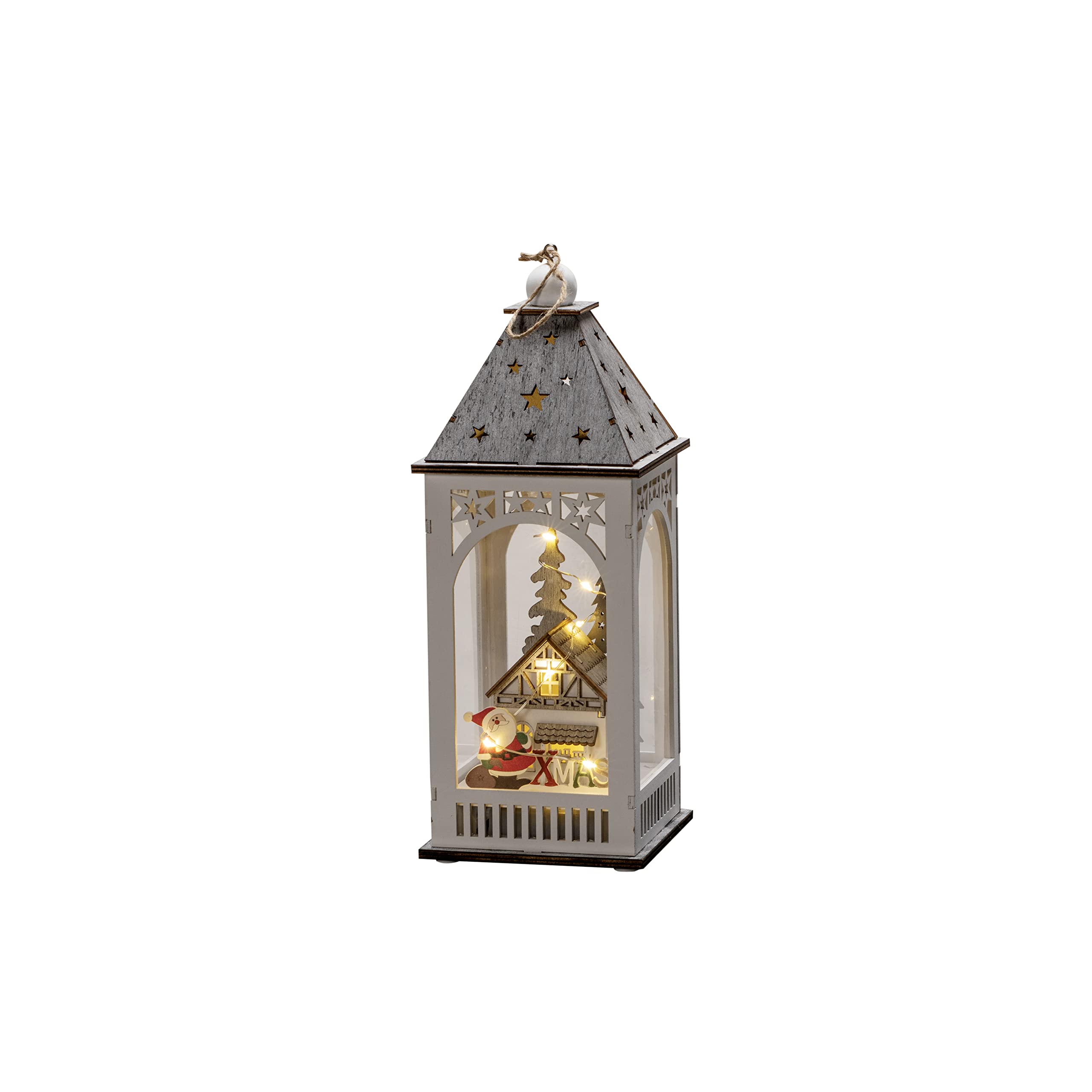 Konstsmide White Christmas Lights/Led Winter Christmas Village Wooden Lantern/Indoor Use (Ip20)/Battery Operation 2Xaa (Excl.)/Warm Diodes/Transparent Cable
