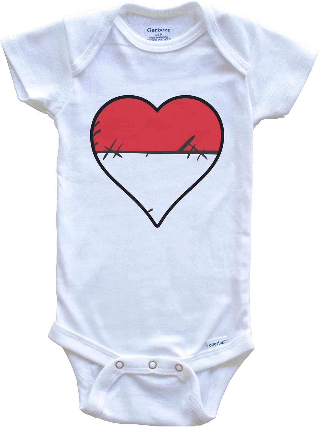 Really Awesome Shirts Indonesia Heart Indonesian Flag One Piece Baby Bodysuit