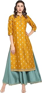 Indian Women's Mustard Embellished Maxi Ethnic Dress for Women - Buy now