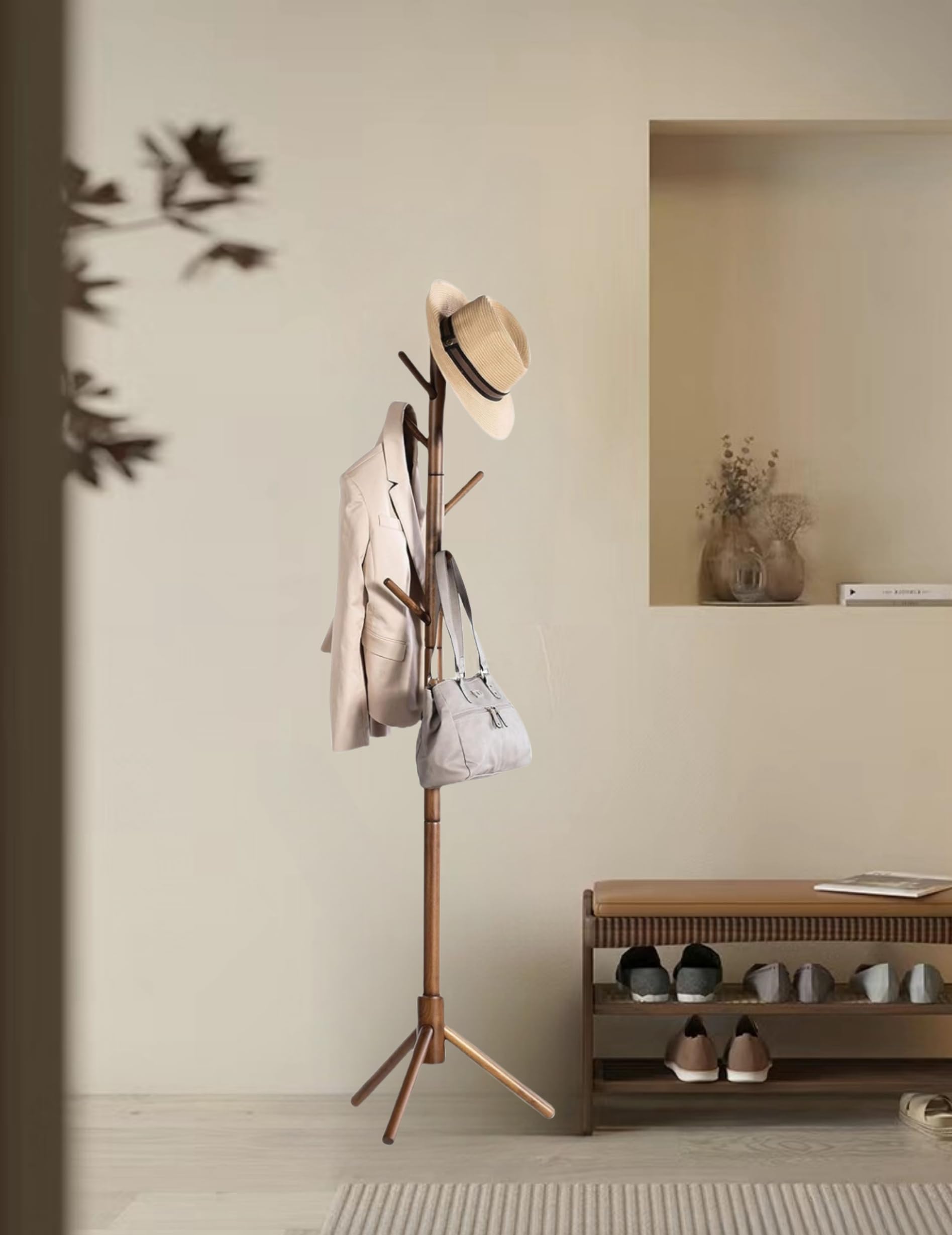 Office Caot Racks Space Saving Corner Coat Rack MEILEWLE 6-Hook Adjustable Wooden Coat ...