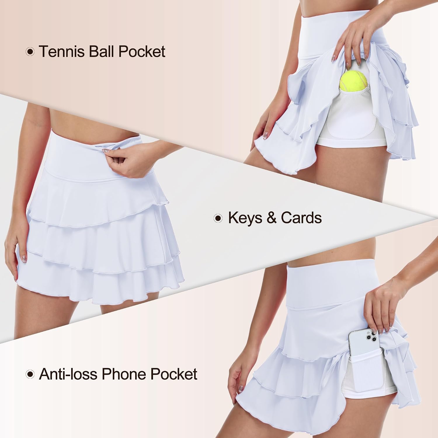 YuKaiChen Women's High Waist Athletic Tennis Golf Skirts Layered Ruffle Pleated Sports Casual with Pockets