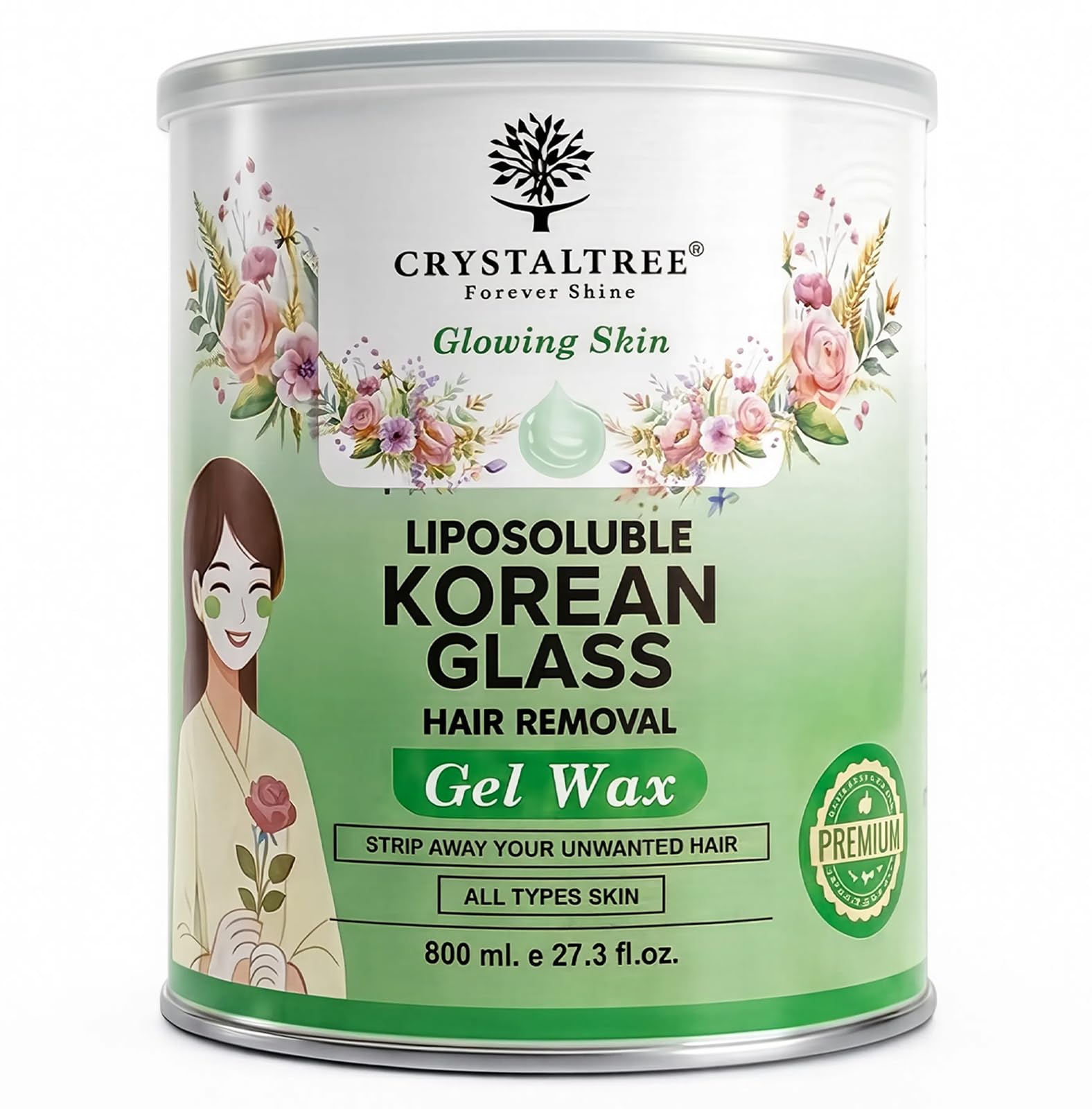 Crystal Tree Korean Glass Hair Removal Wax 800ml | Liposoluble Gel Wax for Women & Men | Smooth Hair Removal for Arms, Legs, Underarms & Bikini Area | Salon Professional for All Skin Types-image-0