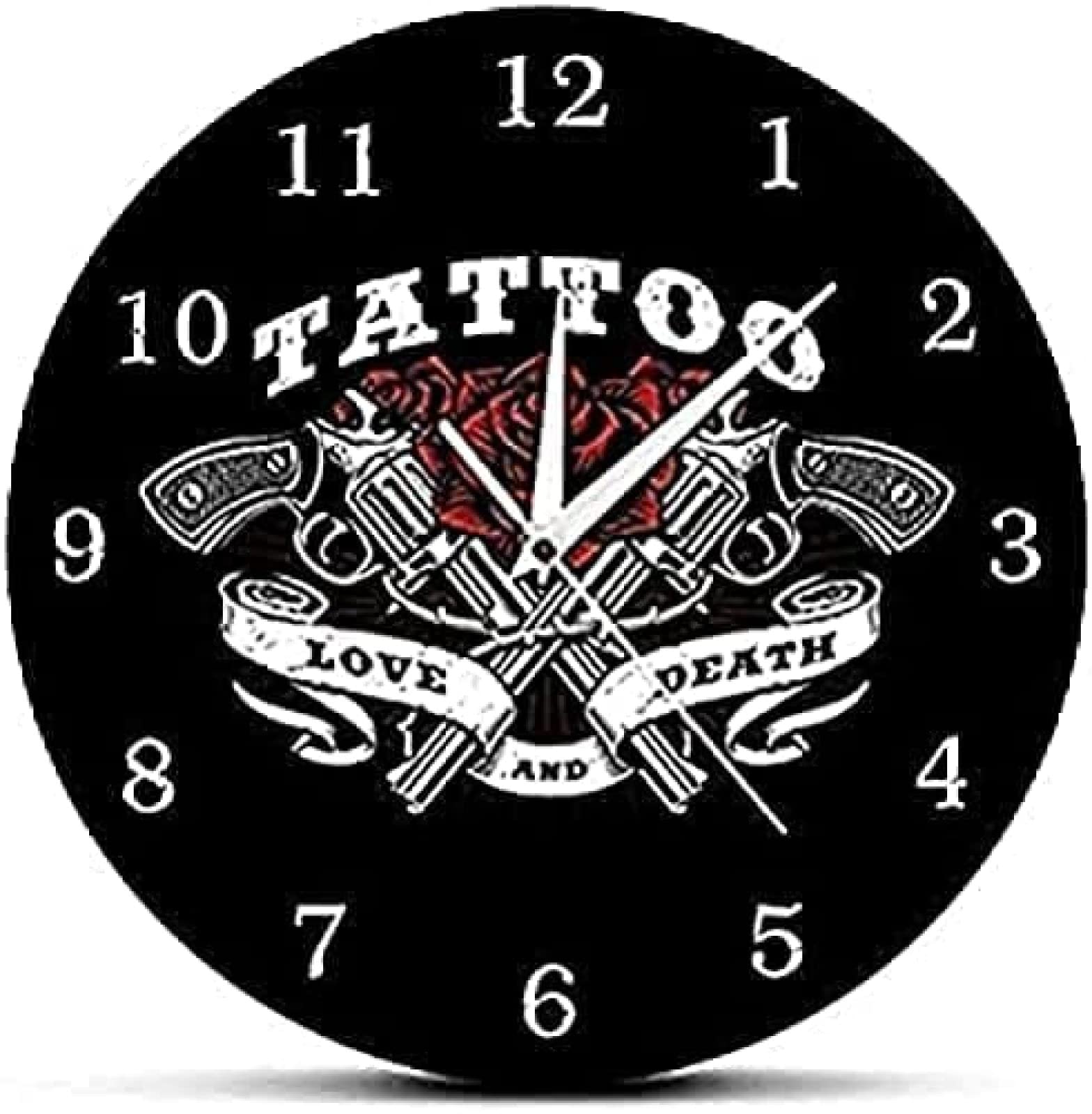 Horloge murale tattoo guns quartz silencieuse grand format 12 pouces design horloge de salon moderne