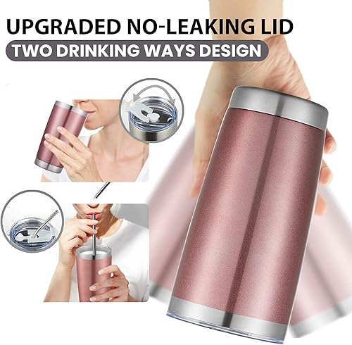 Miniatura 4 de COKTIK - Paquete de 6 vasos de 20 onzas con tapa y popote, cepillo, aislamiento al vacío con doble pared de acero inoxidable, térmico para bebidas