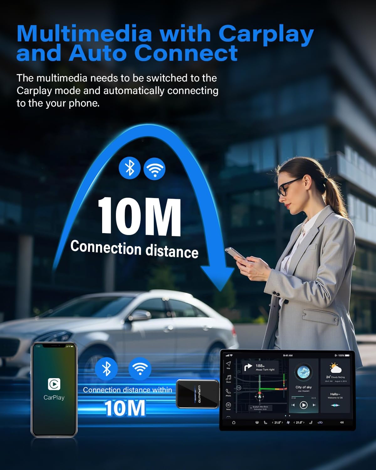 2026 Upgraded Wireless CarPlay Adapter, Upgrade Plug & Play Wireless Carplay & Android Auto Adapter for Apple CarPlay, Fast Auto-Connect, Stable Connection for Cars